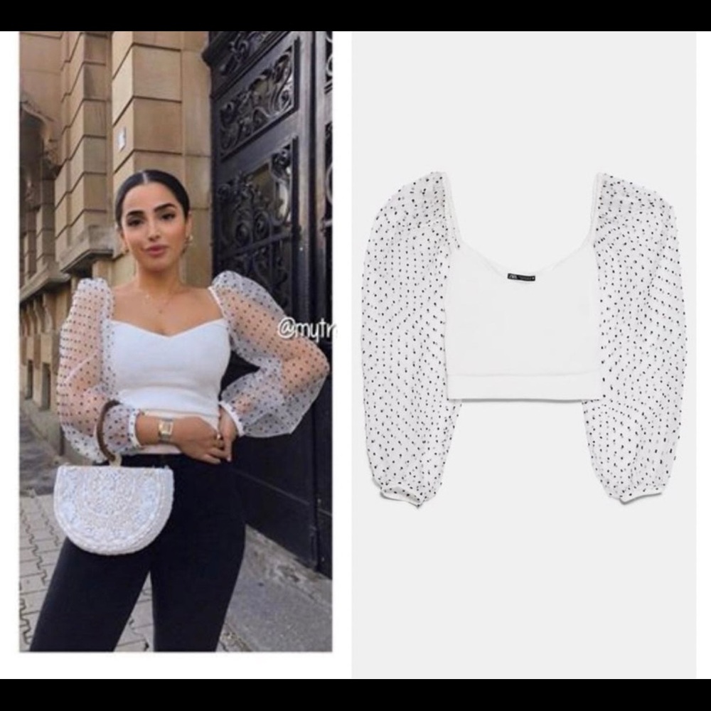 Zara White Blouse with Black Polka Dots
